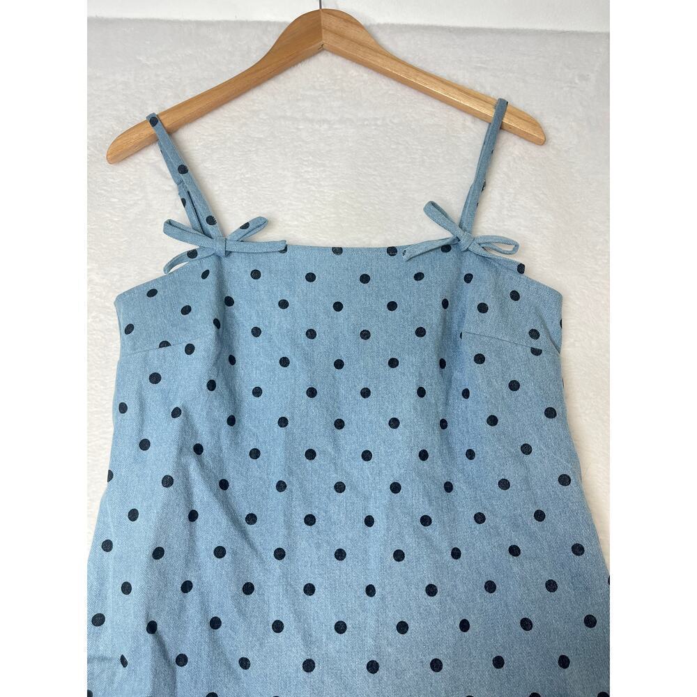 Avec Les Filles Denim Polka Dot Drop Waist Mini Dress Bow Coquette Feminine sz L - Picture 3 of 9